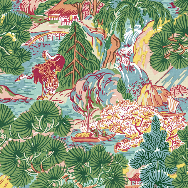 Thibaut Pagoda Trees Pink And Green Wallpaper