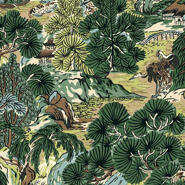 Thibaut Pagoda Trees Brown And Green Wallpaper