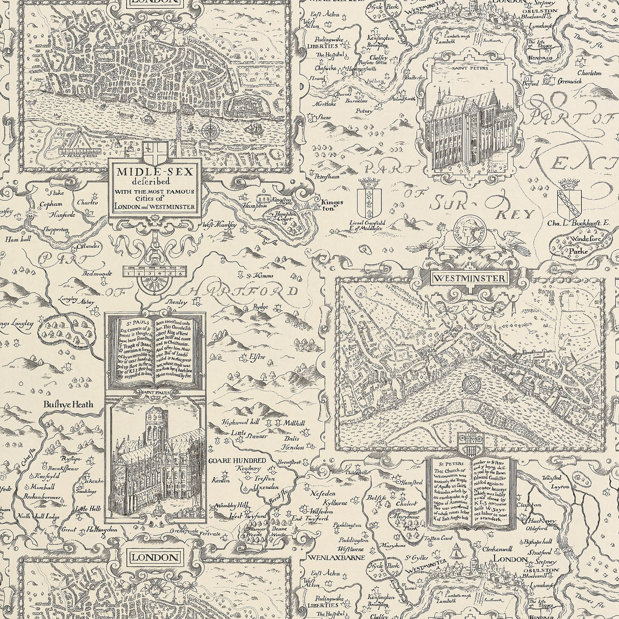 Thibaut London Map Off White Wallpaper