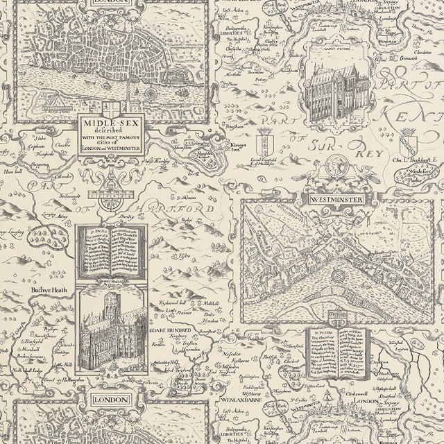 Thibaut London Map Off White Wallpaper