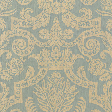 Thibaut Harvard Damask Pearl On Aqua Wallpaper