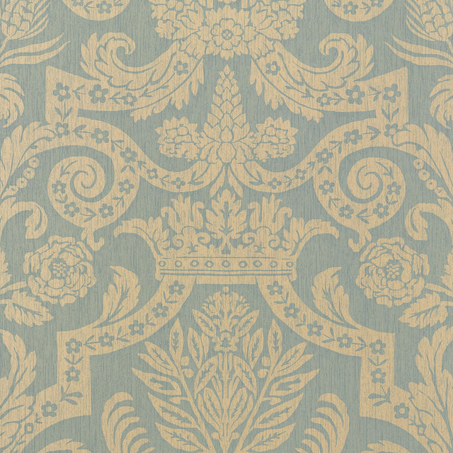 Thibaut Harvard Damask Pearl On Aqua Wallpaper