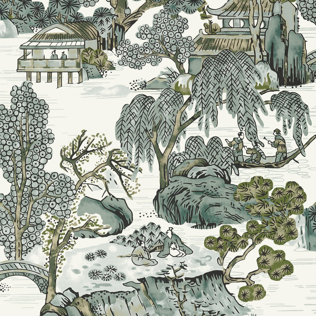 Thibaut Asian Scenic Grey Wallpaper