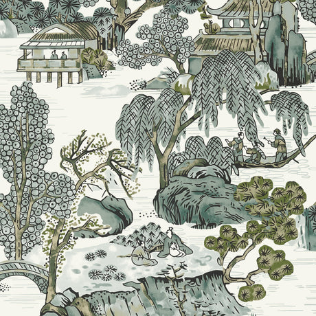 Thibaut Asian Scenic Grey Wallpaper