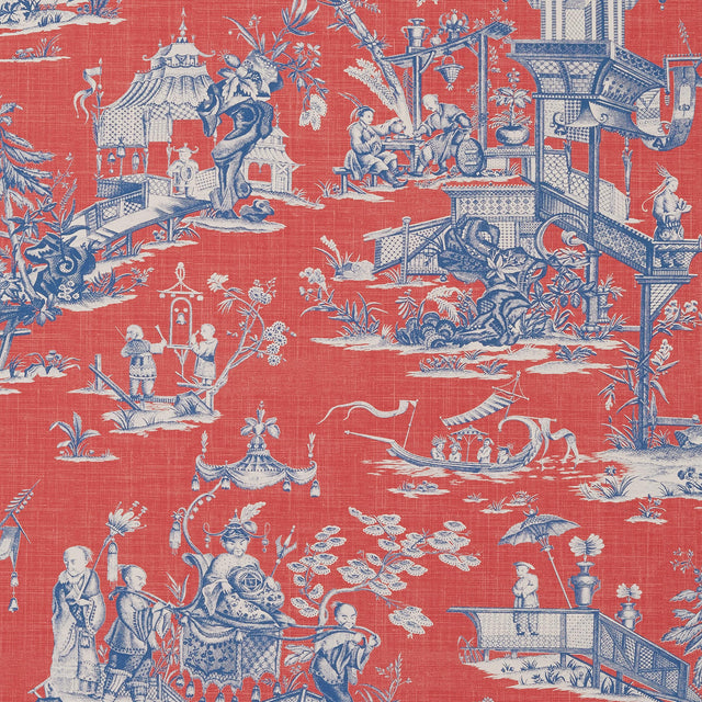 Thibaut Cheng Toile Red And Blue Wallpaper