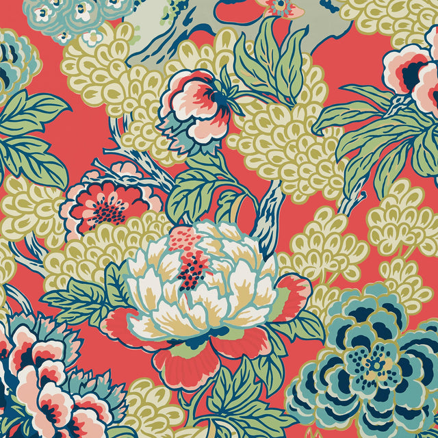 Thibaut Honshu Coral And Green Wallpaper