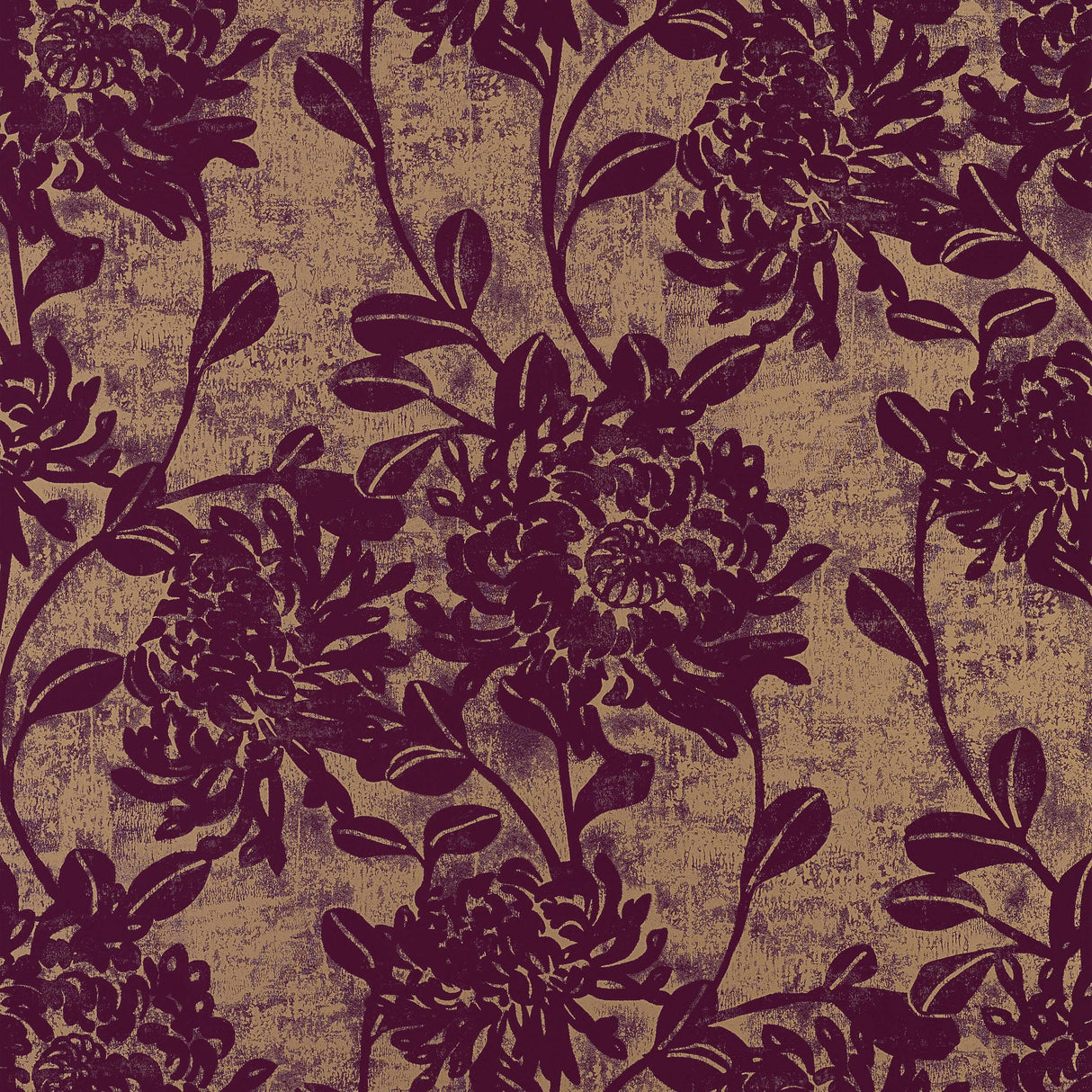 Thibaut Mums Plum On Metallic Gold Wallpaper