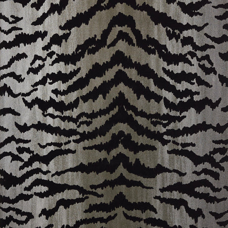 Thibaut Tiger Flock Black On Metallic Silver Wallpaper