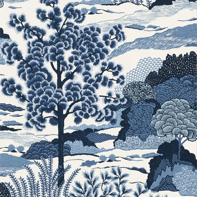 Thibaut Daintree Blue On White Wallpaper