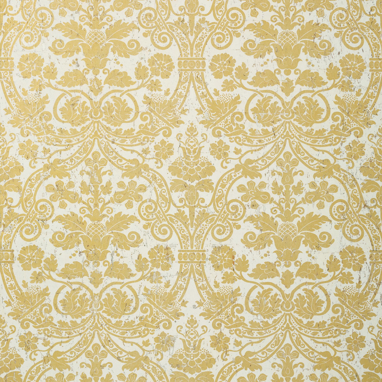 Thibaut Curtis Damask Metallic Gold On White Wallpaper