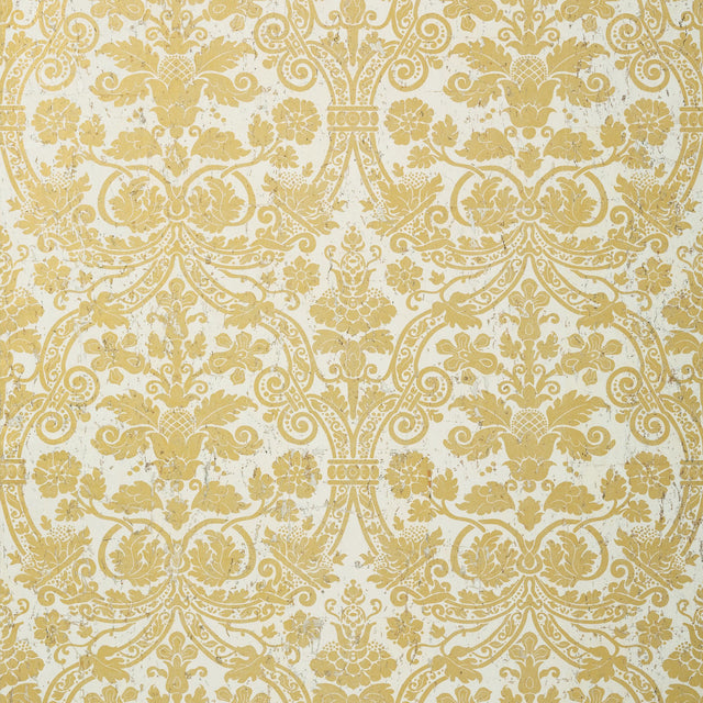 Thibaut Curtis Damask Metallic Gold On White Wallpaper
