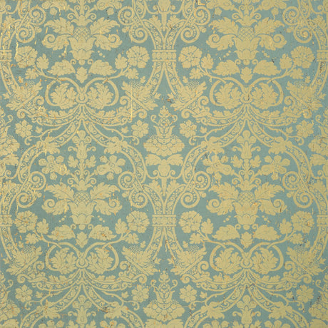 Thibaut Curtis Damask Metallic Gold On Aqua Wallpaper