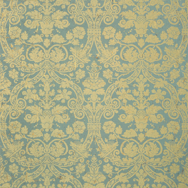 Thibaut Curtis Damask Metallic Gold On Aqua Wallpaper