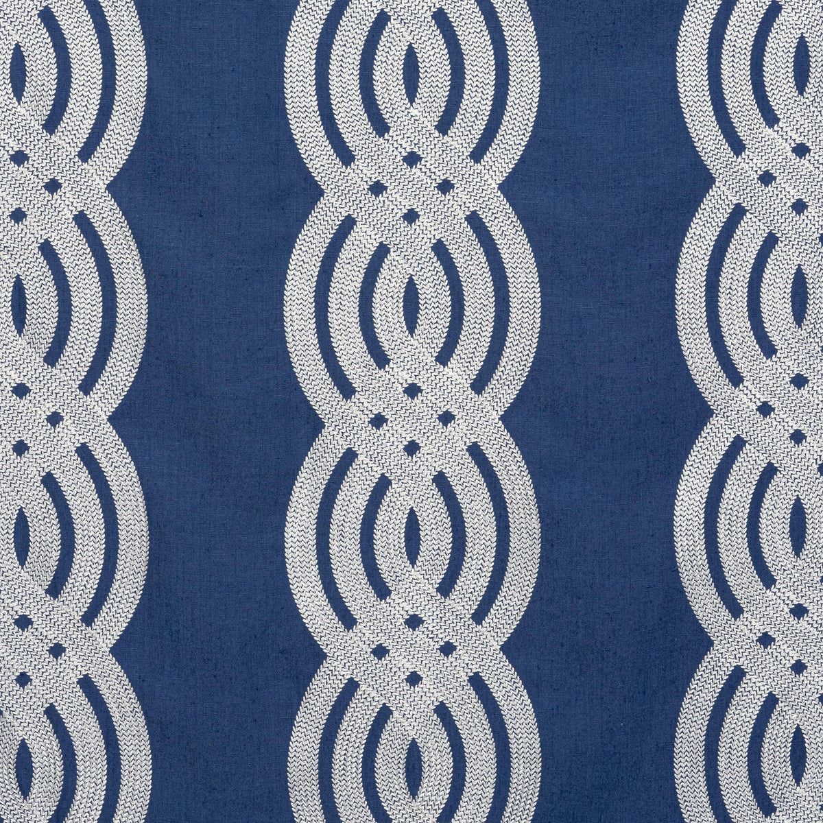 Thibaut Braid Embroidery Navy Fabric