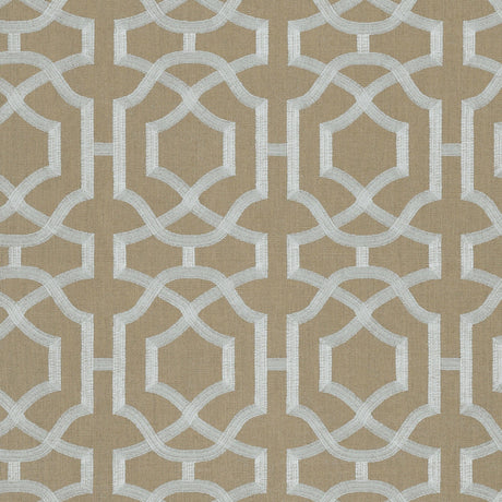 Thibaut Alston Trellis Embroidery Grey On Natural Fabric
