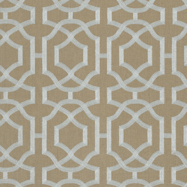Thibaut Alston Trellis Embroidery Grey On Natural Fabric