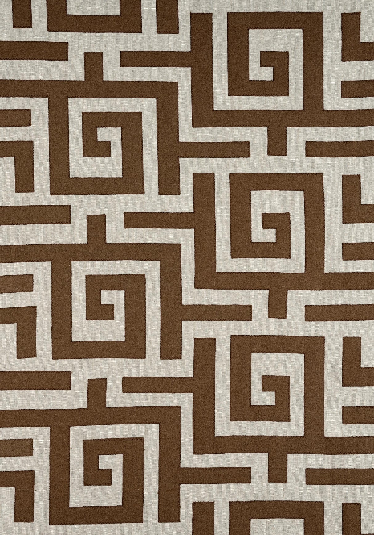 Thibaut TULUM APPLIQUE Brown on Natural Fabric