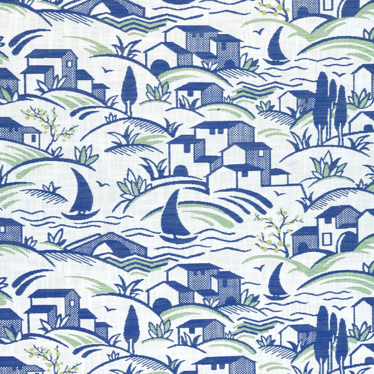 Thibaut Landmark Marine And Apple Green Fabric