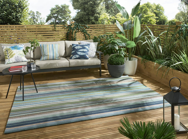 Brink & Campman In-Outdoor HAR Spectro Stripes-Emerald/Marine/Rust outdoor 5'3 x 7'6 Rug