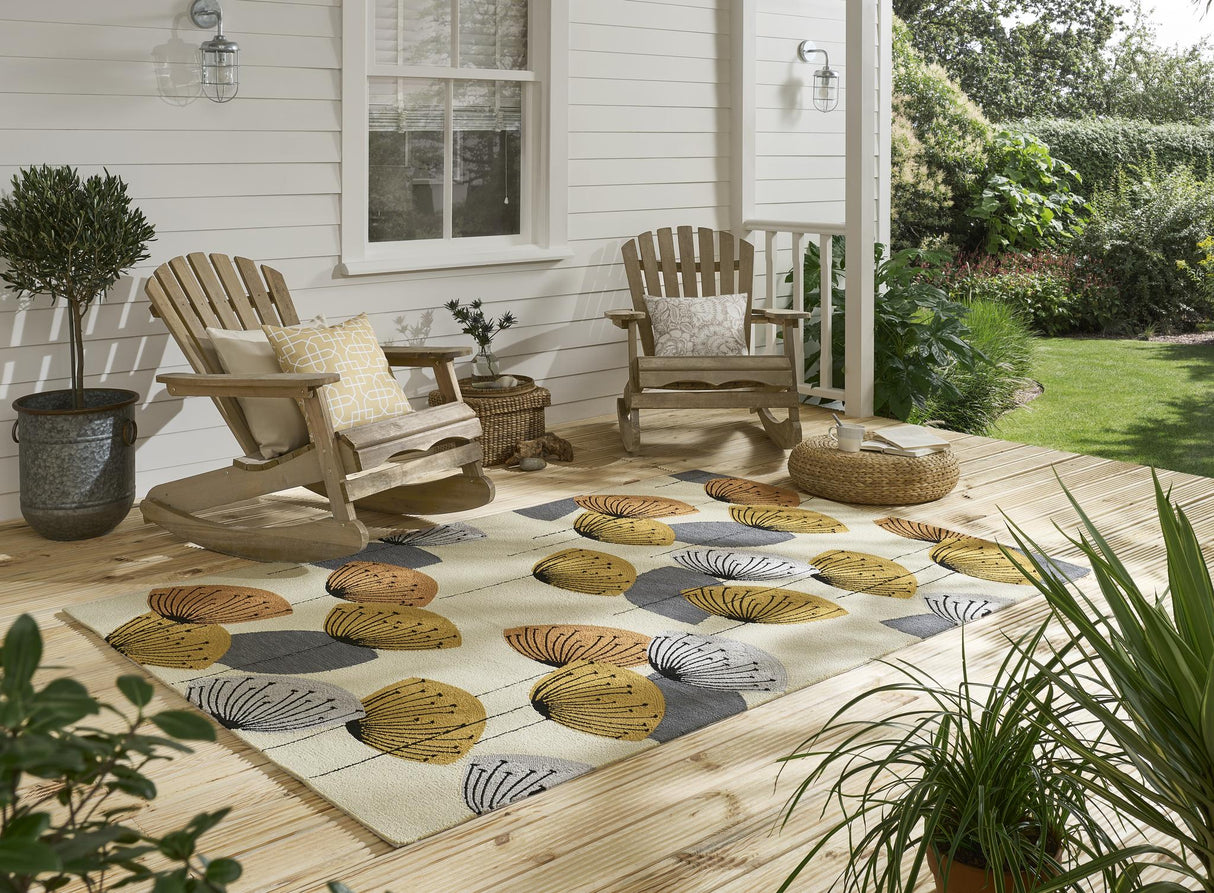 Brink & Campman In-Outdoor SAN Dandelion Clocks-Ochre/Silver outdoor 6'7 x 9'2 Rug
