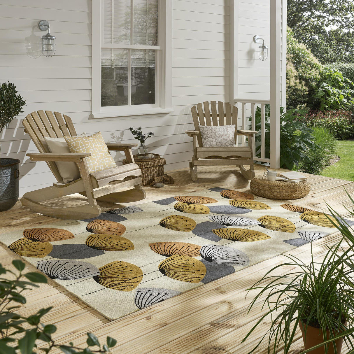 Brink & Campman In-Outdoor SAN Dandelion Clocks-Ochre/Silver outdoor 6'7 x 9'2 Rug