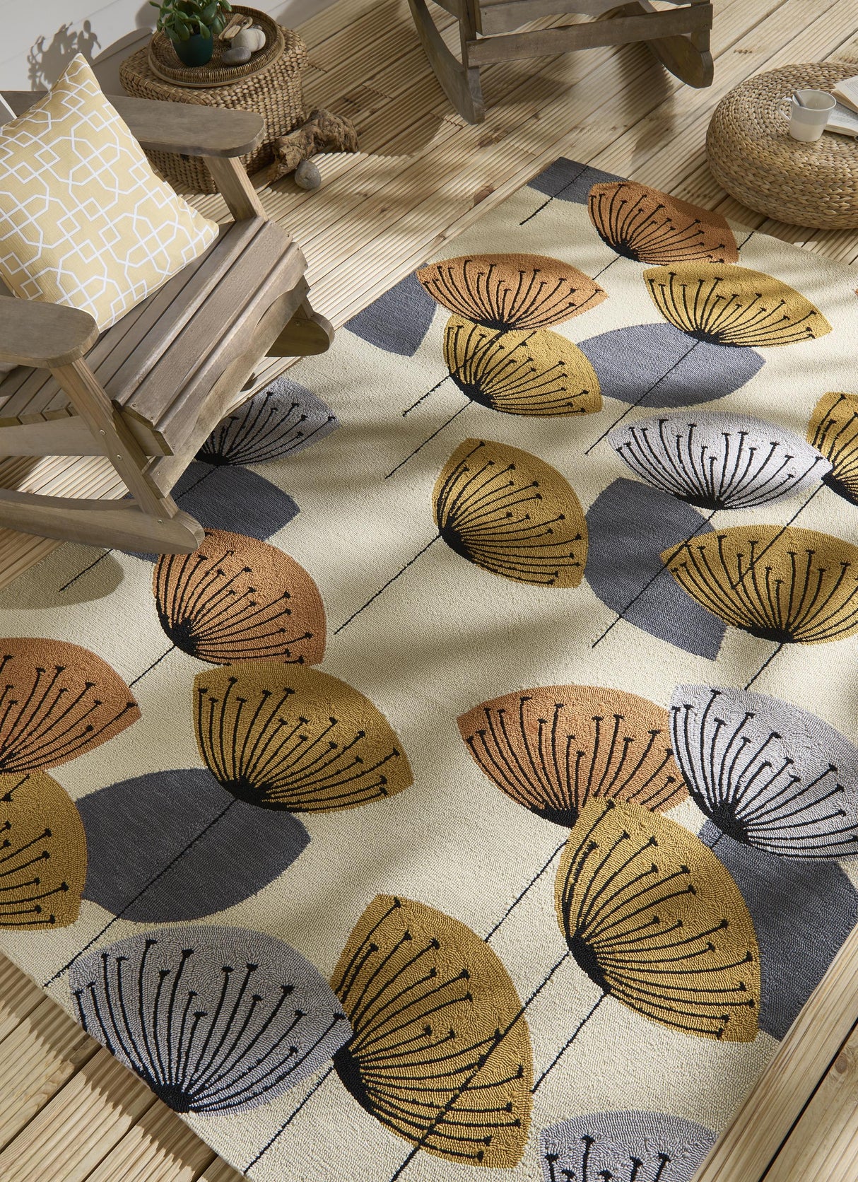 Brink & Campman In-Outdoor SAN Dandelion Clocks-Ochre/Silver outdoor 6'7 x 9'2 Rug