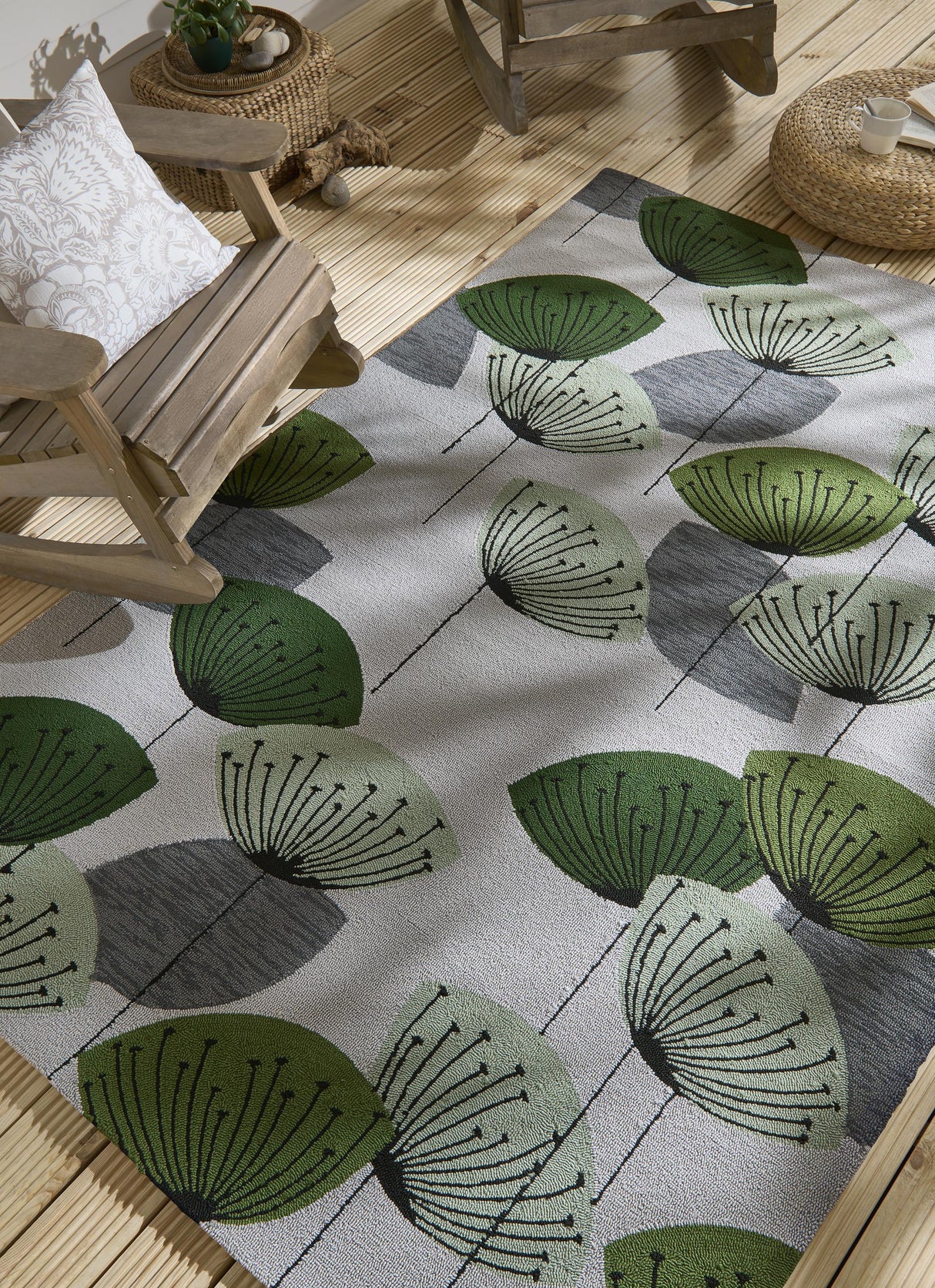 Brink & Campman In-Outdoor SAN Dandelion Clocks-Botanical Green outdoor 5'3 x 7'6 Rug