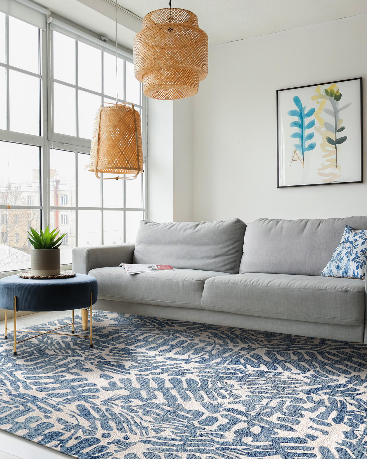 Exquisite Rugs Botanica 6813 Blue/Ivory New Zealand Wool hand-tufted 10' x 8' Area Rug