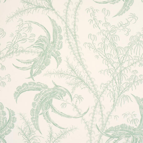 Schumacher Ocean Toile Eucalyptus On Linen Wallpaper