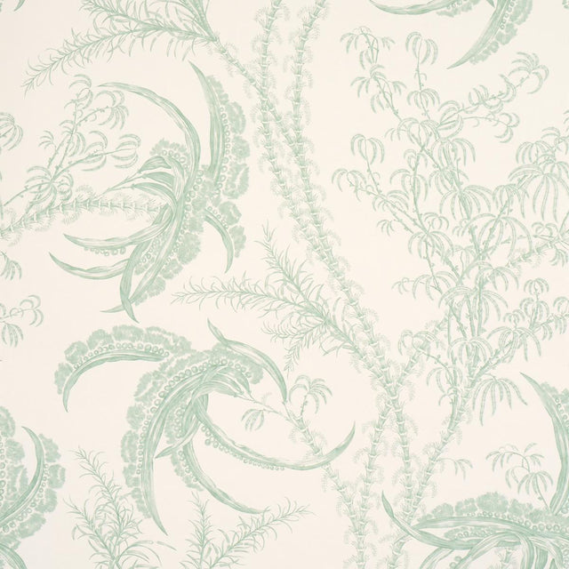 Schumacher Ocean Toile Eucalyptus On Linen Wallpaper