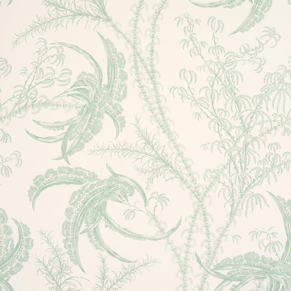 Schumacher Ocean Toile Eucalyptus On Linen Wallpaper