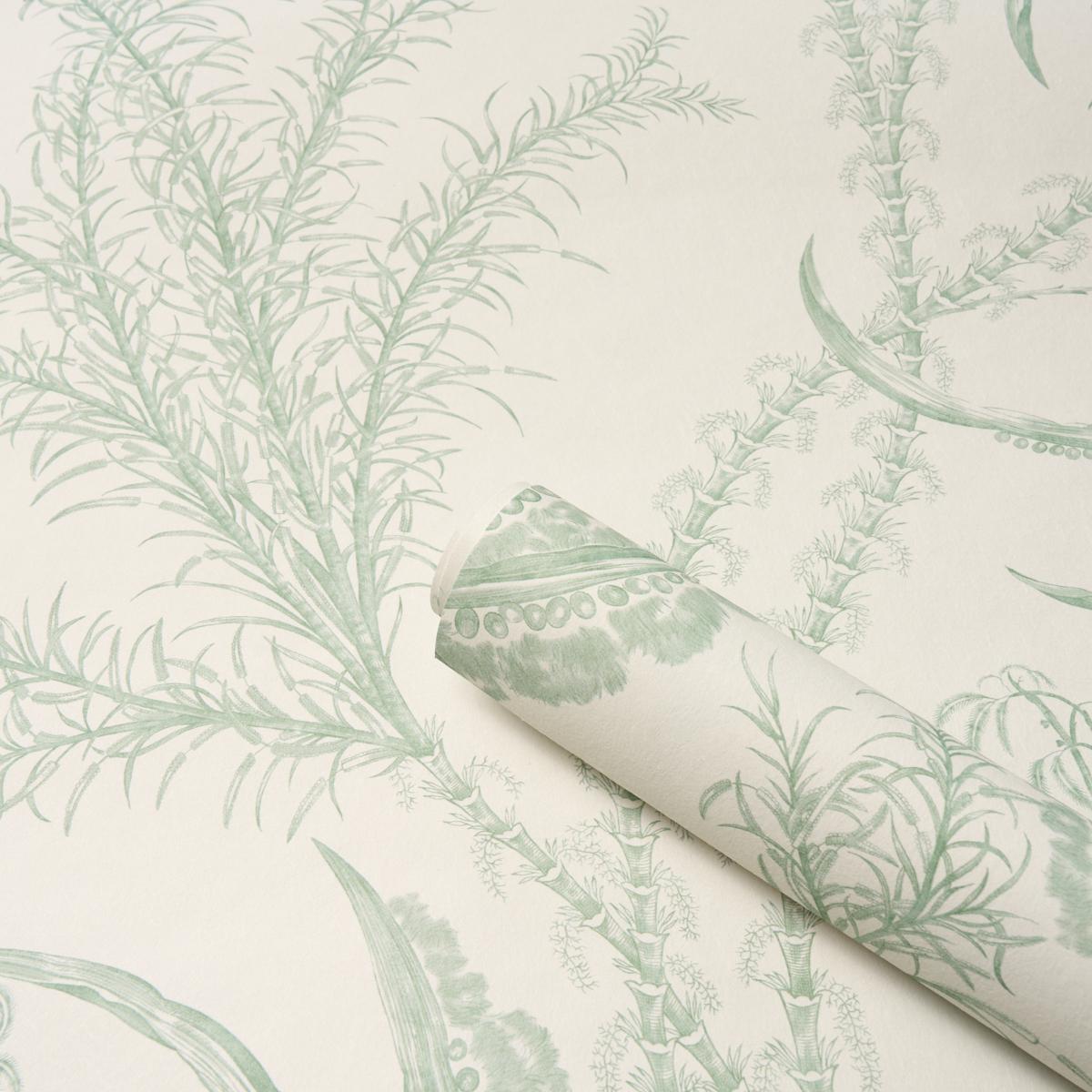 Schumacher Ocean Toile Eucalyptus On Linen Wallpaper