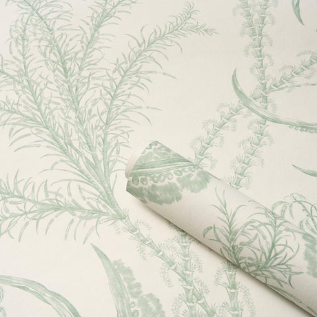 Schumacher Ocean Toile Eucalyptus On Linen Wallpaper