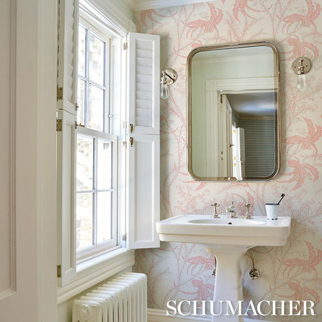 Schumacher Ocean Toile Coral Wallpaper