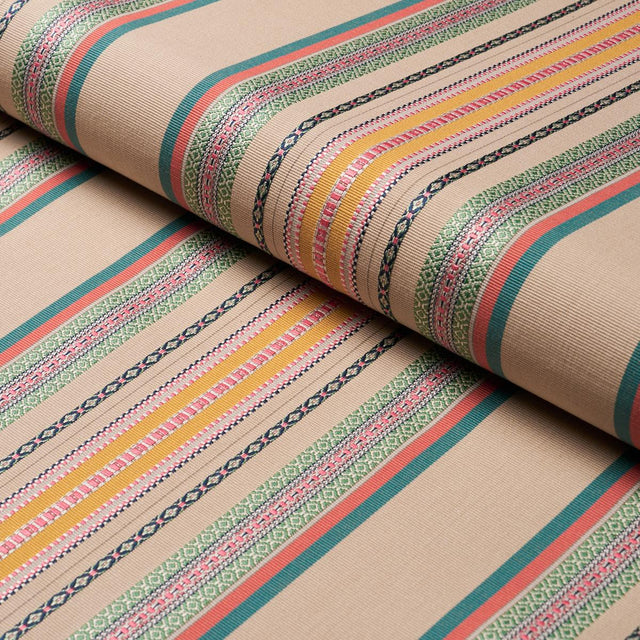 Schumacher Wellington Stripe Natural On Multi Fabric