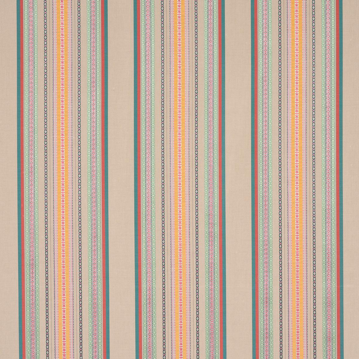 Schumacher Wellington Stripe Natural On Multi Fabric