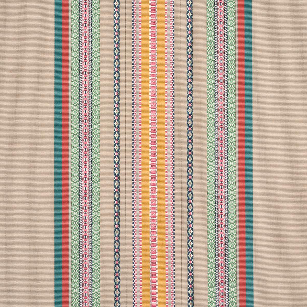 Schumacher Wellington Stripe Natural On Multi Fabric