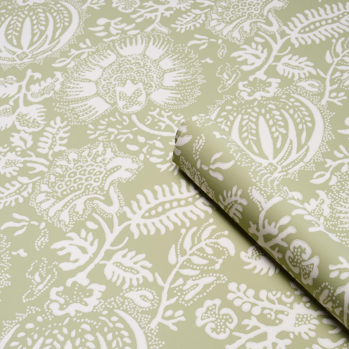 Schumacher Pomegranate Print Moss Wallpaper