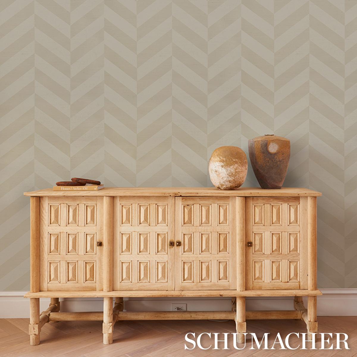 Schumacher Staggered Chevron Sisal Ivory Wallpaper