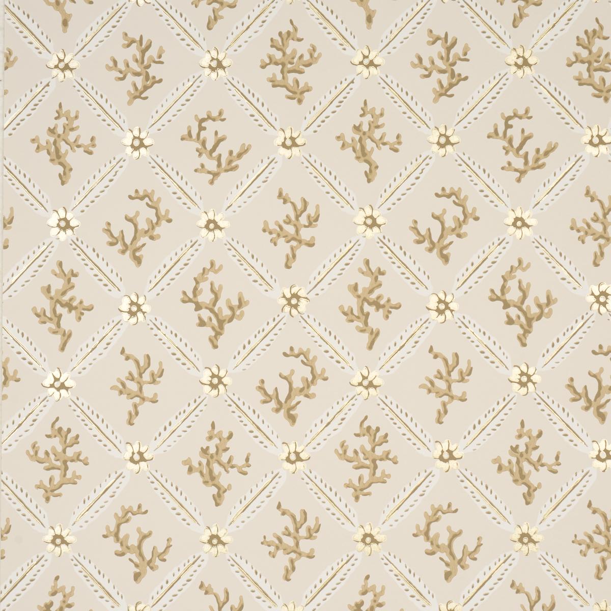 Schumacher Corail Leaf Trellis Champagne Wallpaper