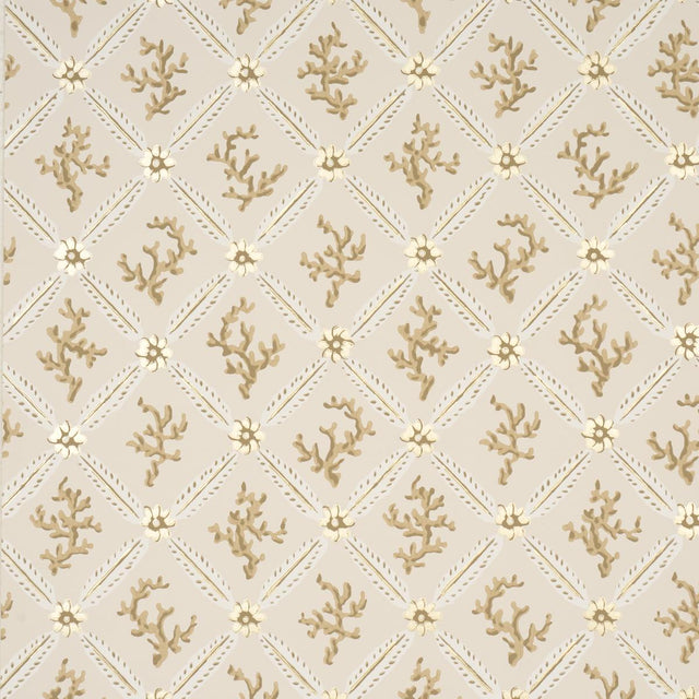 Schumacher Corail Leaf Trellis Champagne Wallpaper