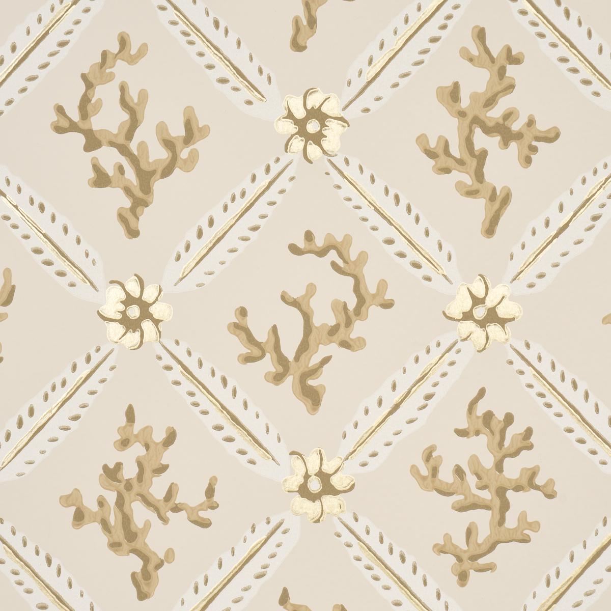 Schumacher Corail Leaf Trellis Champagne Wallpaper