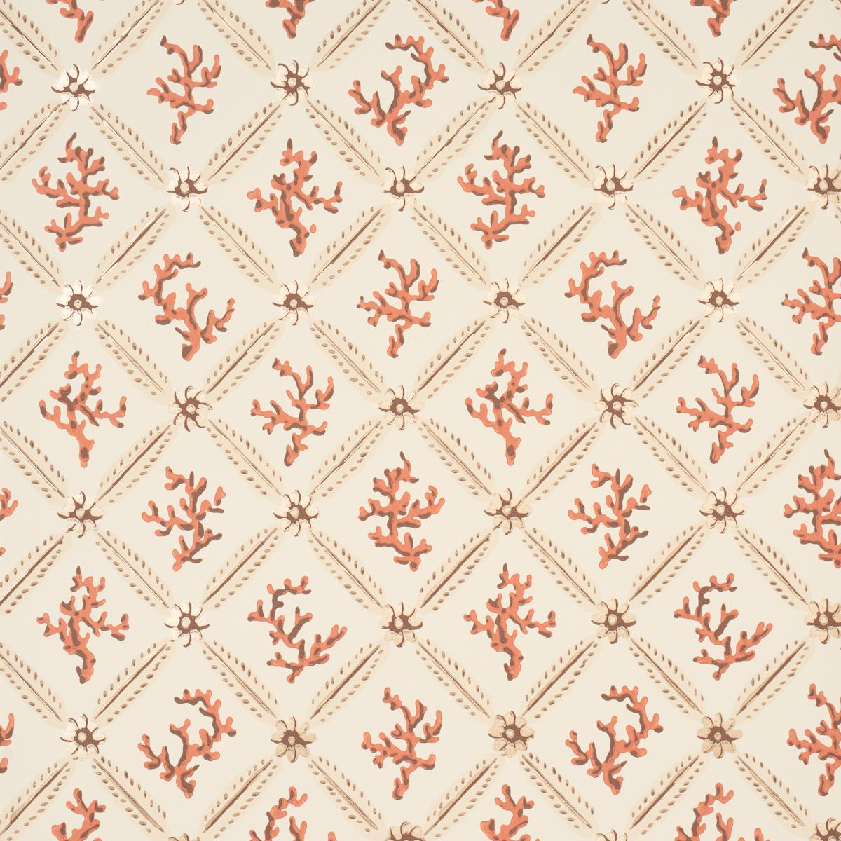 Schumacher Corail Leaf Trellis Coral Wallpaper