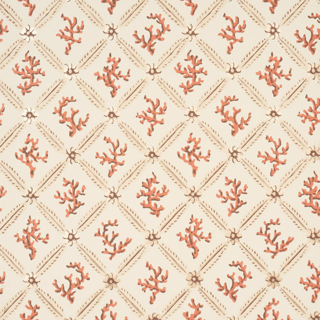 Schumacher Corail Leaf Trellis Coral Wallpaper