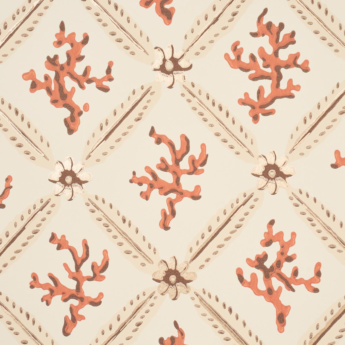 Schumacher Corail Leaf Trellis Coral Wallpaper