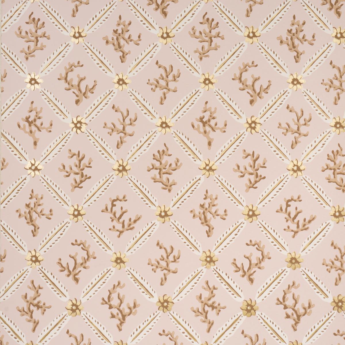 Schumacher Corail Leaf Trellis Blush Wallpaper