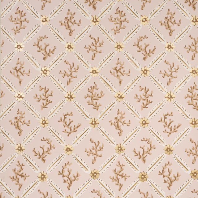 Schumacher Corail Leaf Trellis Blush Wallpaper