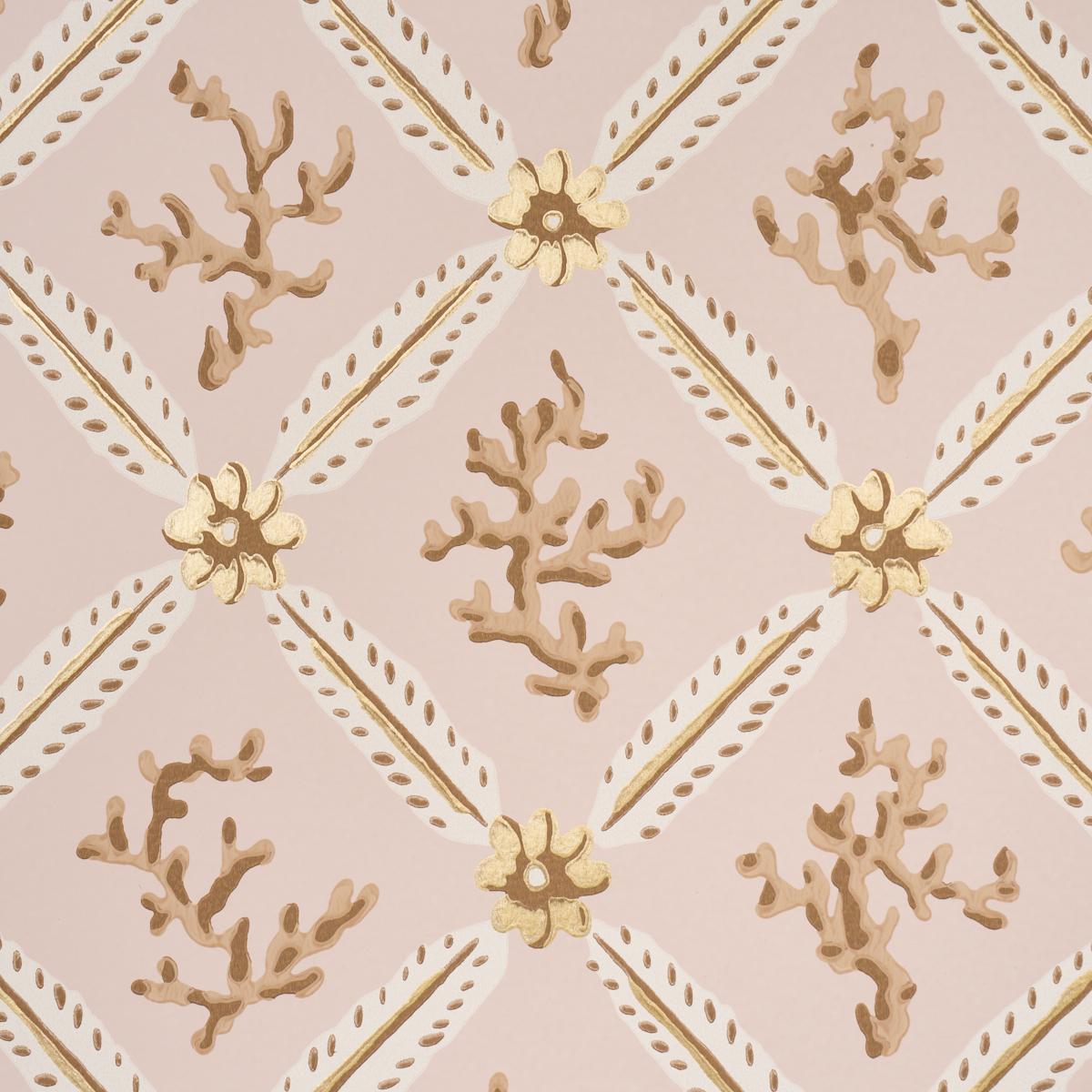 Schumacher Corail Leaf Trellis Blush Wallpaper