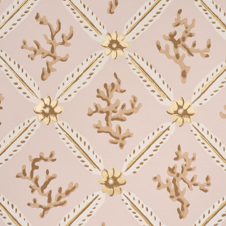 Schumacher Corail Leaf Trellis Blush Wallpaper