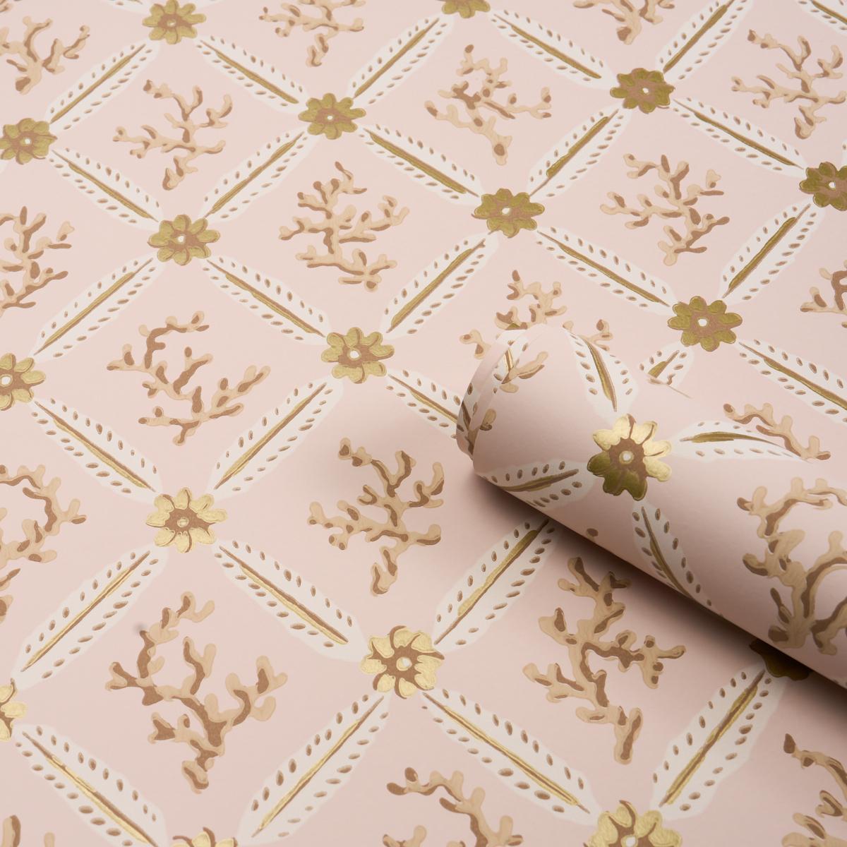 Schumacher Corail Leaf Trellis Blush Wallpaper